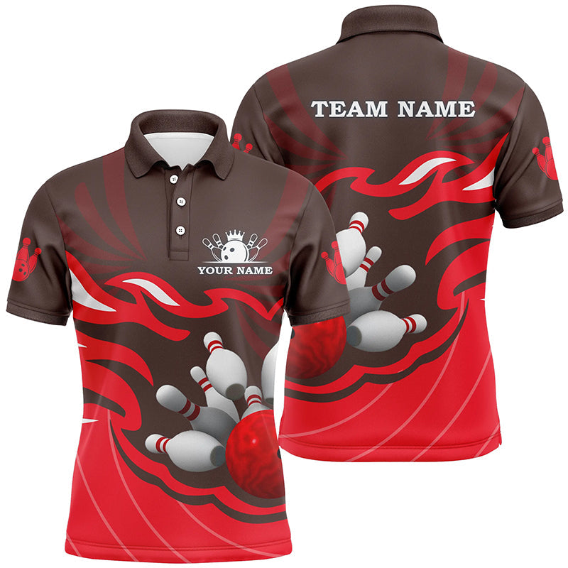 Mens polo bowling shirt Custom bowling ball pins team league jersey, personalized bowling gifts| Red NQS6301