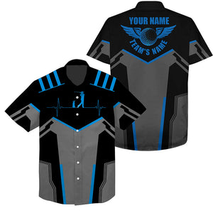 Black Hawaiian shirt custom golf heartbeat golf shirt for men, best golf gifts | Blue NQS6302