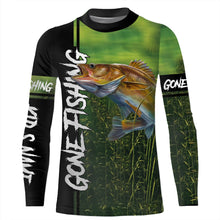 Load image into Gallery viewer, Walleye gone fishing blue lake camo Custom name long sleeves performance shirt for men, women and Kid NQS942