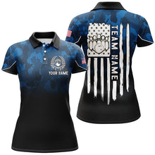 Load image into Gallery viewer, Black blue camo Women bowling polo shirts Custom American flag patriotic bowling team league jerseys NQS6523