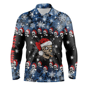 Funny Christmas Skull Santa snowflake pattern custom Mens golf polo shirts, Xmas golf attire for men NQS6778