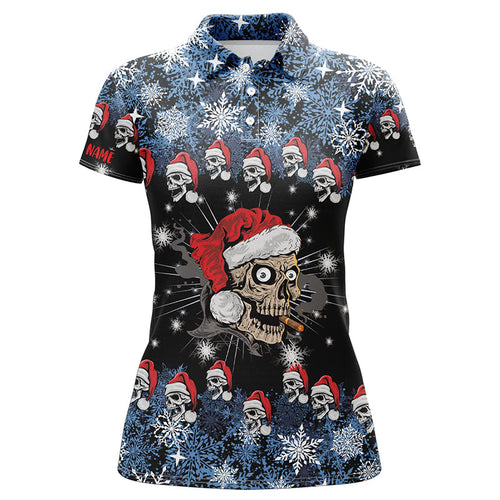 Funny Christmas Skull Santa snowflake pattern custom Womens golf polo shirts, golf attire for ladies NQS6778