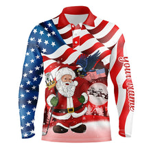 Load image into Gallery viewer, Christmas Santa American flag patriotic custom Mens golf polo shirts, Xmas US flag golf shirts men NQS6780