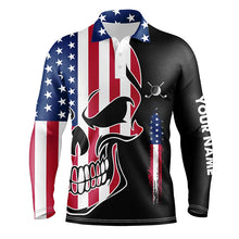 Load image into Gallery viewer, Mens golf polo shirts American flag patriotic custom skull golf shirts for men, best mens golf wear NQS6310