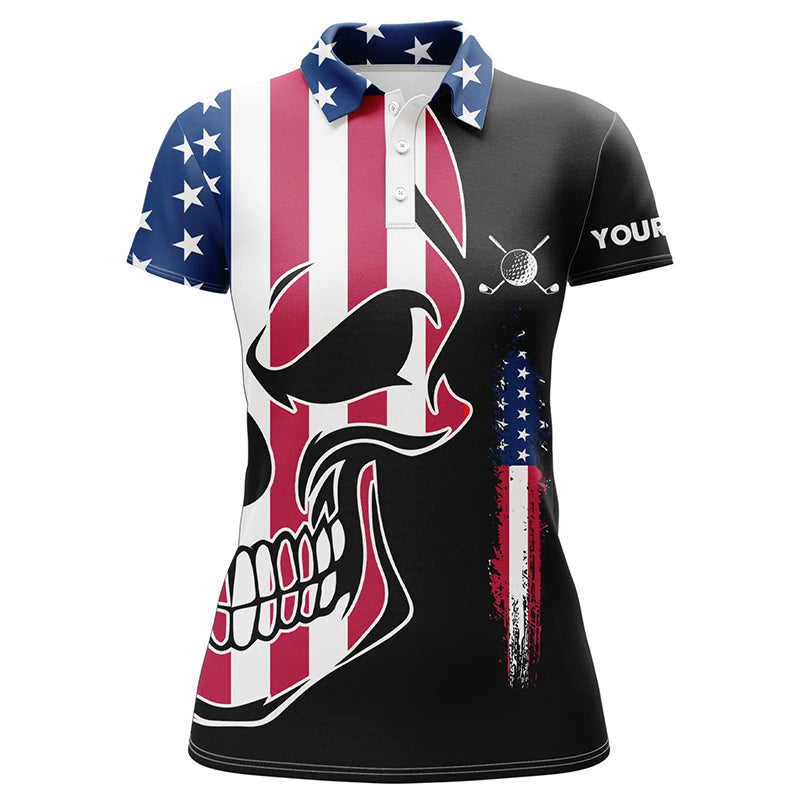 Womens golf polo shirts American flag patriotic custom skull golf shirts for women, ladies golf top NQS6310