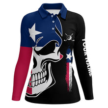 Load image into Gallery viewer, Womens golf polo shirts Texas flag patriotic custom skull golf shirts for women, ladies golf top NQS6311