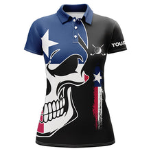 Load image into Gallery viewer, Womens golf polo shirts Texas flag patriotic custom skull golf shirts for women, ladies golf top NQS6311