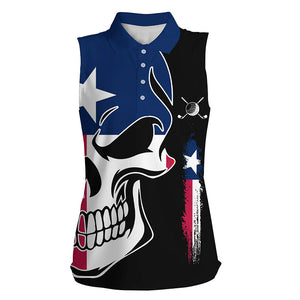 Women sleeveless polo shirt Texas flag patriotic skull golf shirts for women, ladies golf top NQS6311