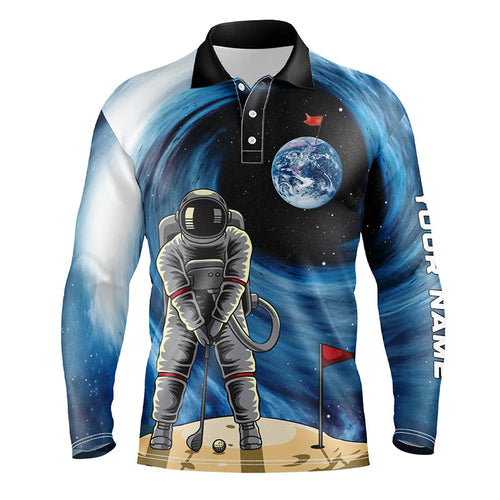 Funny Astronaut golfing Men golf polo shirt custom male golf attire for men, golfer gifts NQS6788