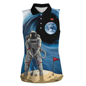 Funny Astronaut golfing Women sleeveless polos shirt female golf attire for ladies, golfer gifts NQS6788