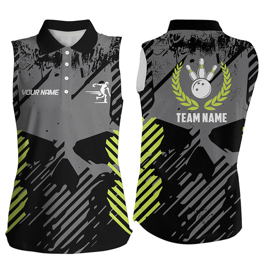 Black Skull bowling shirt for women custom sleeveless polo shirts bowling team skull league jerseys NQS6789