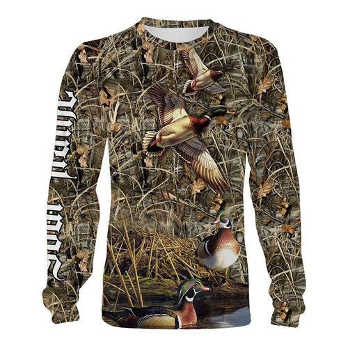Duck Hunting waterfowl camo Customize Name 3D All Over Printed Shirts Personalized Hunting gift For Adult And Kid NQSD198