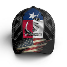 Load image into Gallery viewer, Texas flag fish hook American flag hat Custom Unisex Baseball fishing hat cap NQS2196