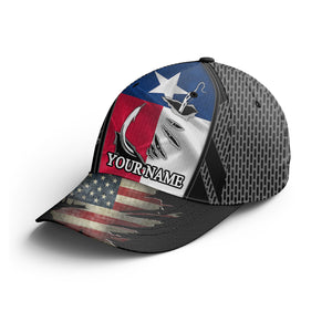 Texas flag fish hook American flag hat Custom Unisex Baseball fishing hat cap NQS2196