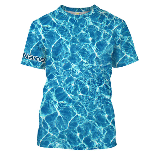 Custom Saltwater Long sleeve Fishing Shirts UV Protection, Blue Ocean Sea wave camo Fishing Shirts - NQS2173