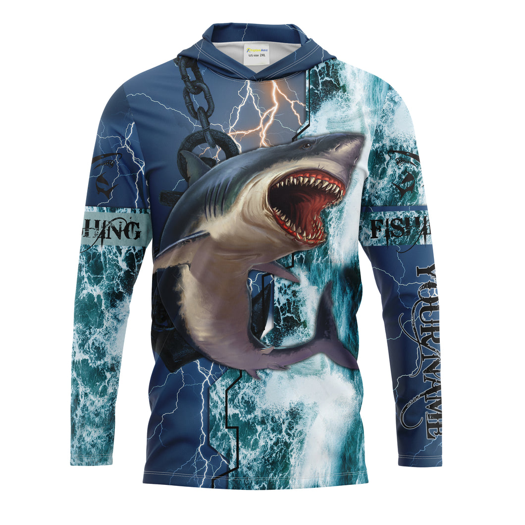 Shark Fishing ocean blue camo fishing Customize Name UV protection UPF 30+ long sleeves fishing shirts NQS2020