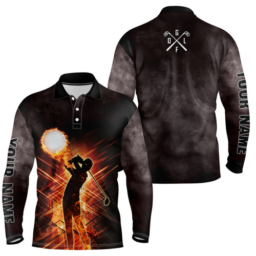 Mens golf polo shirts custom name flame golf ball light golf outfits men, personalized golf gifts NQS6796