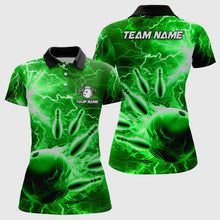 Load image into Gallery viewer, Womens polo bowling shirts Custom green lightning thunder Bowling Team Jersey, gift for team Bowlers NQS7143