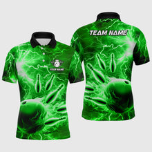 Load image into Gallery viewer, Mens polo bowling shirts Custom green lightning thunder Bowling Team Jersey, gift for team Bowlers NQS7143