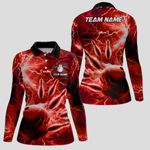 Load image into Gallery viewer, Womens polo bowling shirts Custom red lightning thunder Bowling Team Jersey, gift for team Bowlers NQS7144