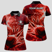 Load image into Gallery viewer, Womens polo bowling shirts Custom red lightning thunder Bowling Team Jersey, gift for team Bowlers NQS7144