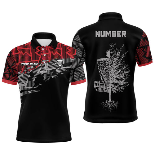 Red camo abstract pattern black Mens disc golf polo shirts custom disc golf clothing NQS6811