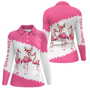 Funny pink Womens Christmas golf polo shirt custom Flamingo golf friend Christmas polo shirts NQS6812