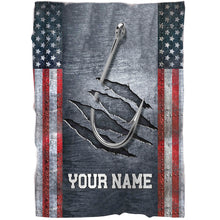 Load image into Gallery viewer, Personalized American flag fish hook Fishing Blanket, Gifts For Fisherman NQS7004
