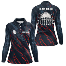 Load image into Gallery viewer, Blue and red camo bowling ball and pins jerseys Custom Team League Bowling Polo Shirts For Women NQS6554