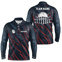 Load image into Gallery viewer, Blue and red camo bowling ball and pins jerseys Custom Team League Bowling Polo Shirts For Men NQS6554