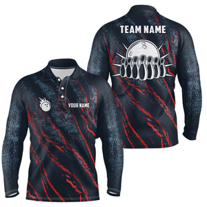 Blue and red camo bowling ball and pins jerseys Custom Team League Bowling Polo Shirts For Men NQS6554