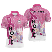 Load image into Gallery viewer, Pink glitter ribbon breast cancer awareness bowling jerseys Custom Team Bowling Polo Shirt for men NQS6555