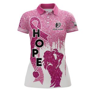 Pink glitter Womens golf polo shirt custom pink ribbon breast cancer awareness golf shirt for ladies NQS6556