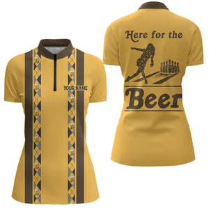 Personalized Yellow Retro Bowling Quarter Zip shirt For women custom Here for the beer team jerseys NQS6567