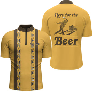 Personalized Yellow Retro Bowling Quarter Zip shirt For Men custom Here for the beer team jerseys NQS6567