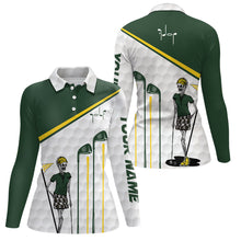 Load image into Gallery viewer, Green and white Women golf polo shirts custom golf skull golf ball pattern outfit for ladies NQS6574