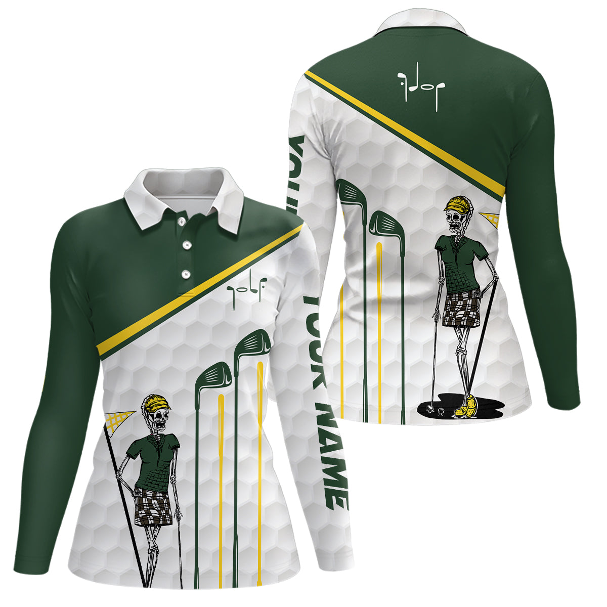 Green and white Women golf polo shirts custom golf skull golf ball pat ...