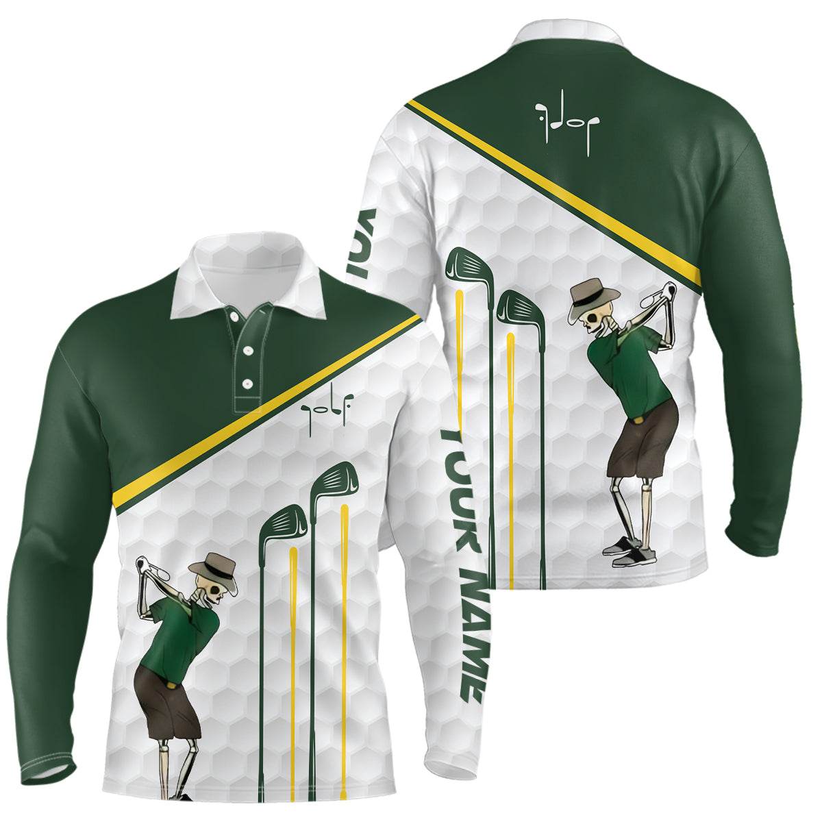 Green and white Men golf polo upf shirts custom golf skull golf ball p ...