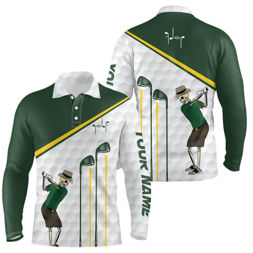 Green and white Men golf polo upf shirts custom golf skull golf ball pattern outfit for men NQS6574