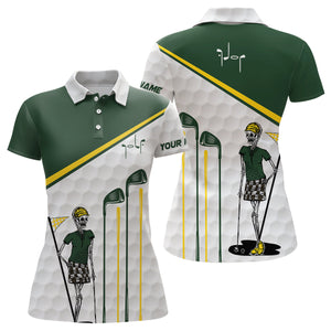 Green and white Women golf polo shirts custom golf skull golf ball pattern outfit for ladies NQS6574