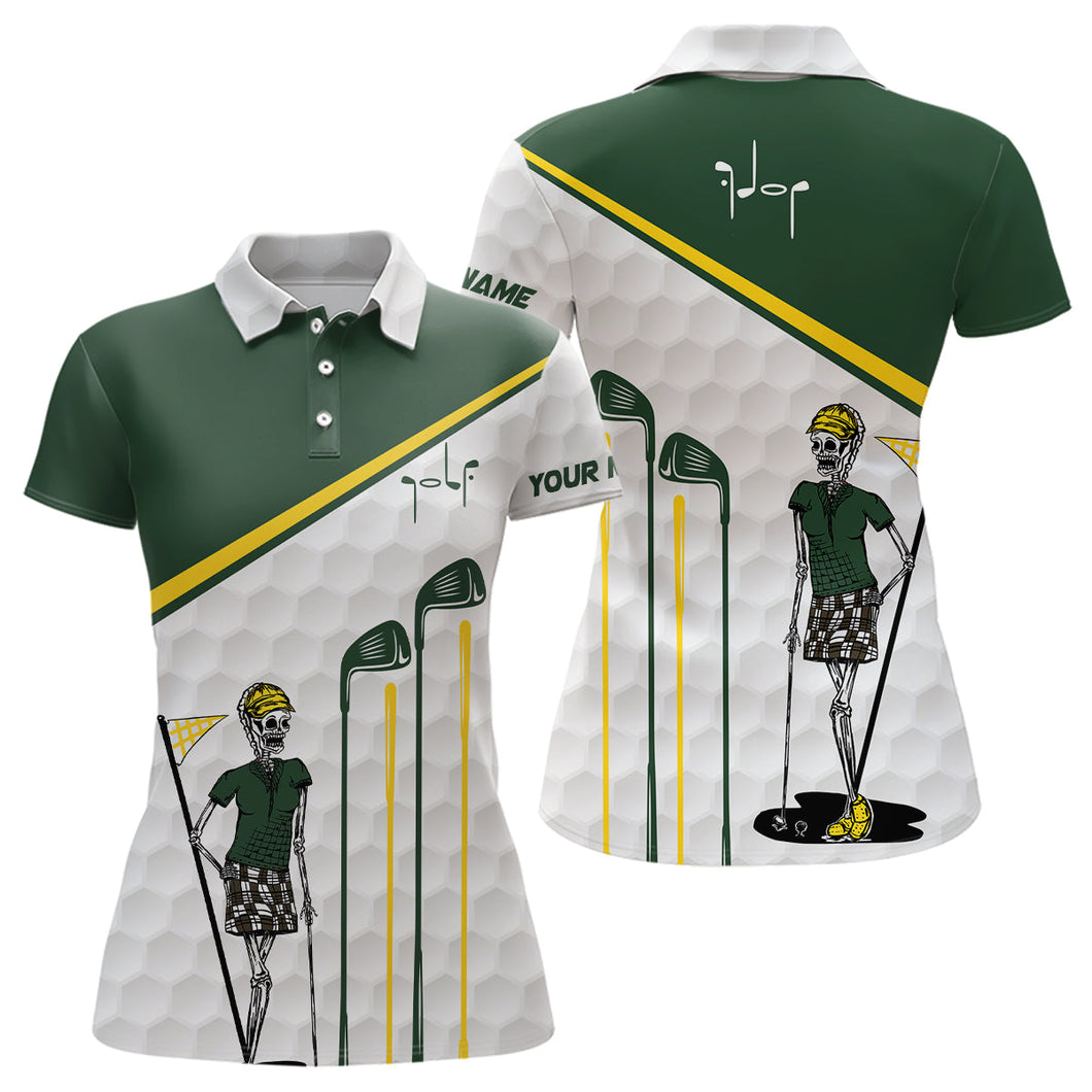 Green and white Women golf polo shirts custom golf skull golf ball pattern outfit for ladies NQS6574