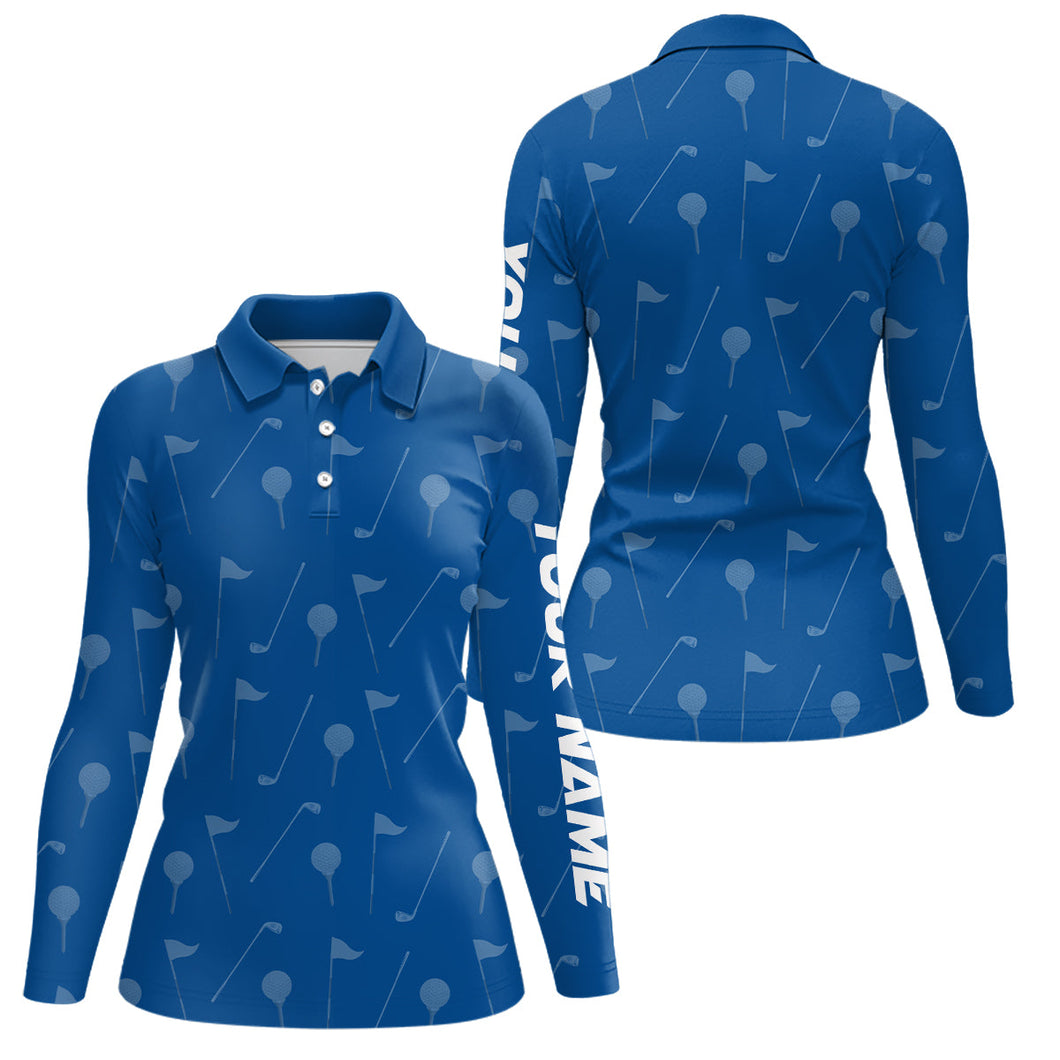 Women golf polo shirts custom blue golf pattern polos shirt for women, personalized golf gifts NQS6577