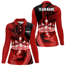 Load image into Gallery viewer, Bowling ball and pins Red light Custom Team League Bowling jerseys Polo Shirts For Women NQS6579