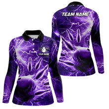 Load image into Gallery viewer, Womens polo bowling shirts Custom purple lightning thunder Bowling Team Jersey, gift for team Bowlers NQS6581