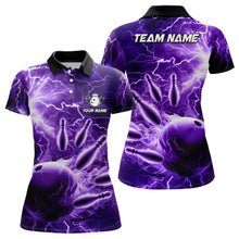 Load image into Gallery viewer, Womens polo bowling shirts Custom purple lightning thunder Bowling Team Jersey, gift for team Bowlers NQS6581