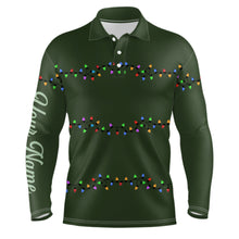 Load image into Gallery viewer, Green Christmas light Mens golf polo shirts custom mens christmas golf shirt, Xmas golf tops for men NQS6833