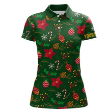 Load image into Gallery viewer, Women golf polo shirts custom green Christmas pattern shirt for ladies, personalized golf gifts NQS6587