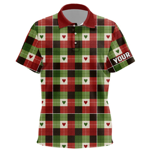 Kid golf polo shirts custom green and red Flat christmas plaid pattern shirt for Kid, golfer gifts NQS6584