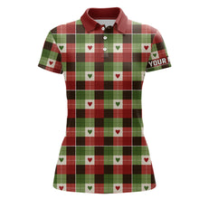 Load image into Gallery viewer, Women golf polo shirts custom green &amp; red Flat christmas plaid pattern shirts for ladies, golfer gifts NQS6584