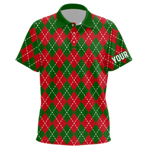 Kid golf polo shirts custom green red Christmas plaid pattern shirt for Kid, personalized golf gifts NQS6585